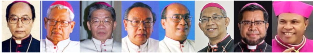 KETUA KOMISI KATEKETIK KWI DARI MASA KE MASA (dari kiri ke kanan) 1. Mgr. FX. Hadisumarta, O.Carm (tahun 1977 – 1980) 2. Mgr. Blasius Pujaraharja, Pr (tahun 1981 – 1988) 3. Mgr. FX. Hadisumarta, O.Carm (tahun 1989 – 1999) 4. Mgr. P.C. Mandagi, MSC (tahun 2000 – 2004) 5. Mgr. Josef Suwatan, MSC (tahun 2005 – 2009) 6. Mgr. John. Liku Ada’, Pr (tahun 2010 – 2015) 7. Mgr. Paskalis Bruno Syukur, OFM (tahun 2016 – 2018) 8. Mgr. Paulinus Yan Olla, MSF (tahun 2019-2021) 9. Mgr. Seno Inno Ngutra (tahun 2022-2024)